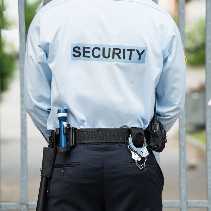 Security logo on the back of a security officer