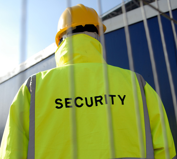 Security guard with hard hat